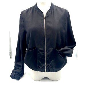 Missguided Black 1/2 Satin Zipper Bomber Jacket Front Pockets